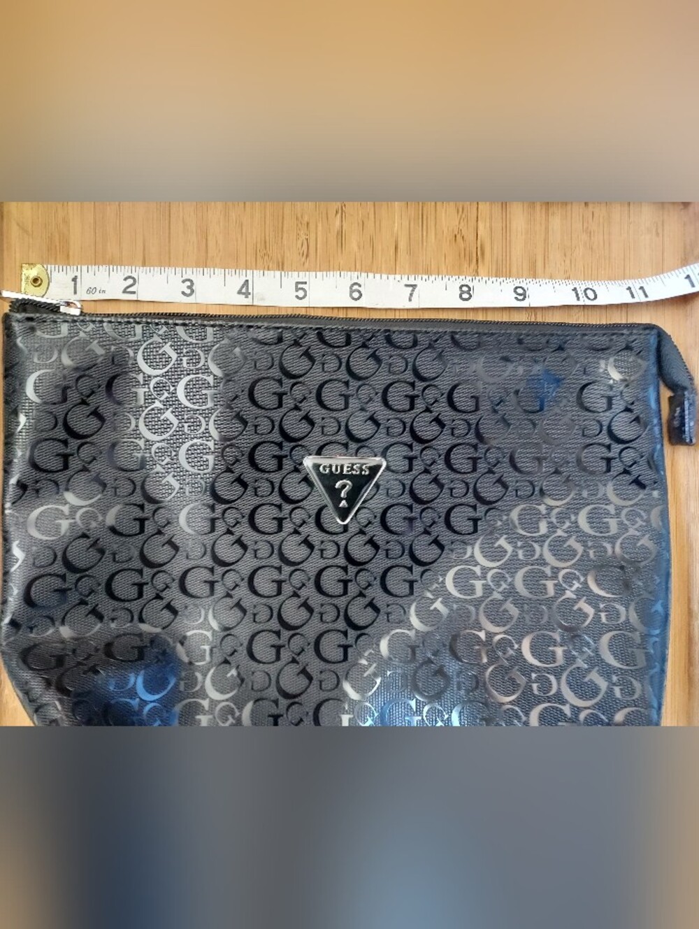 GUESS Women’s Black Monogram Zip Pouch - Picture 2 of 4